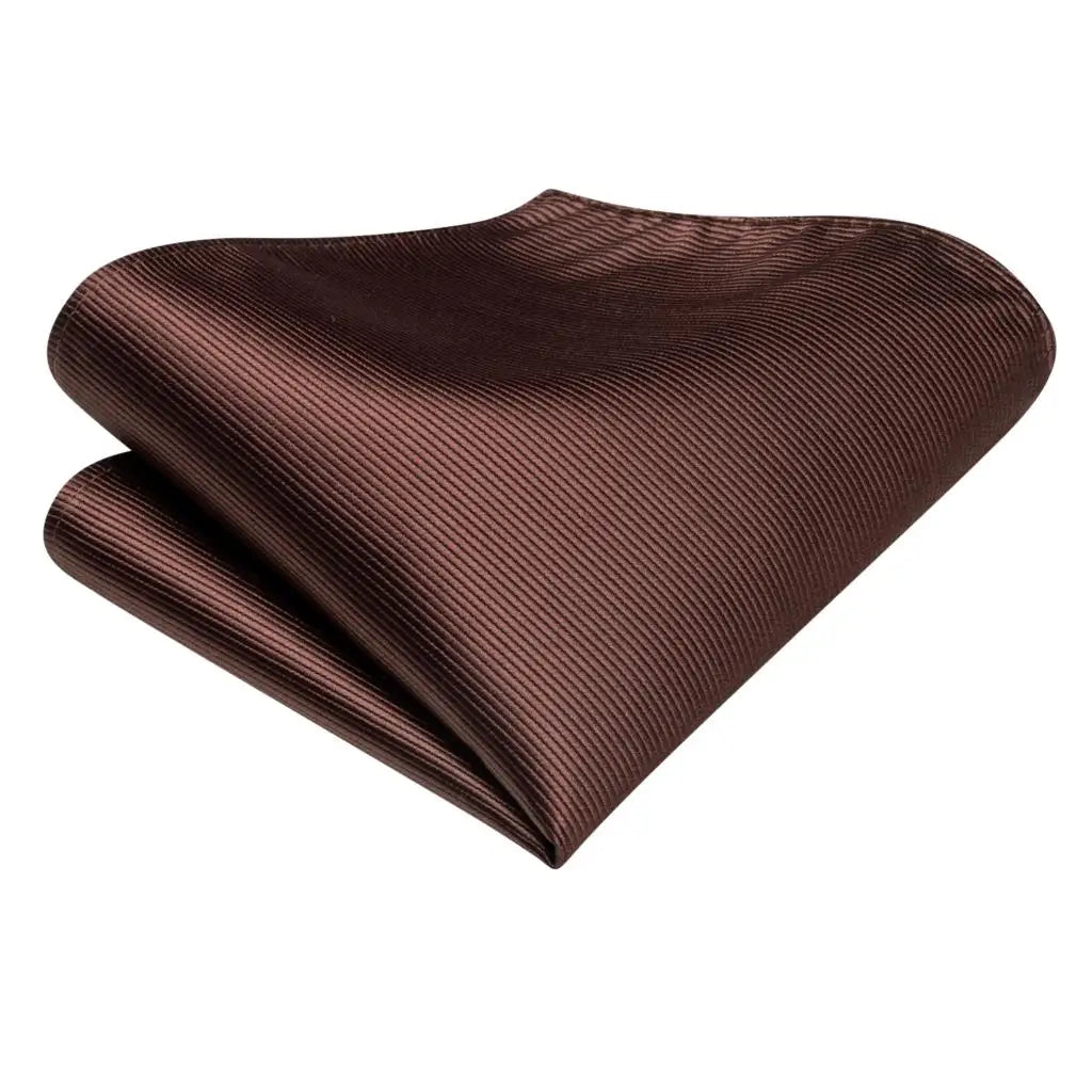 Solid Coffee Brown Silk Tie with Cufflinks & Pocket Square for Weddings & Business