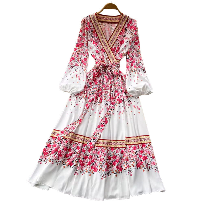 Fashion Long Sleeve Printed Bohemian Mid-length Dress