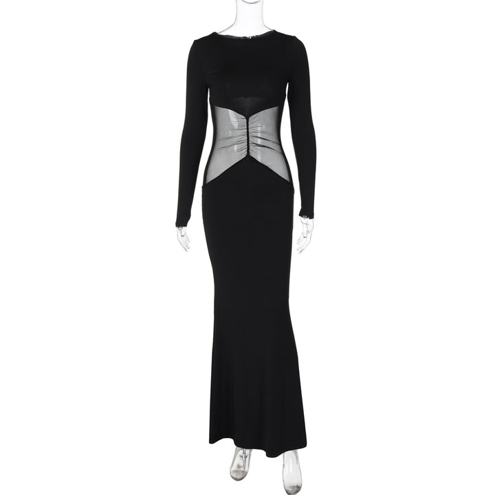 Long Sleeve Mesh Slim Fit Patchwork Sheath Dress