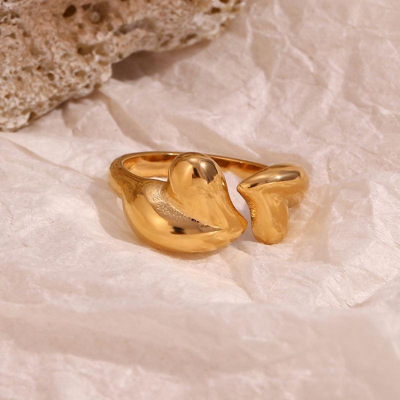 Gold-Plated Double Heart Open Ring