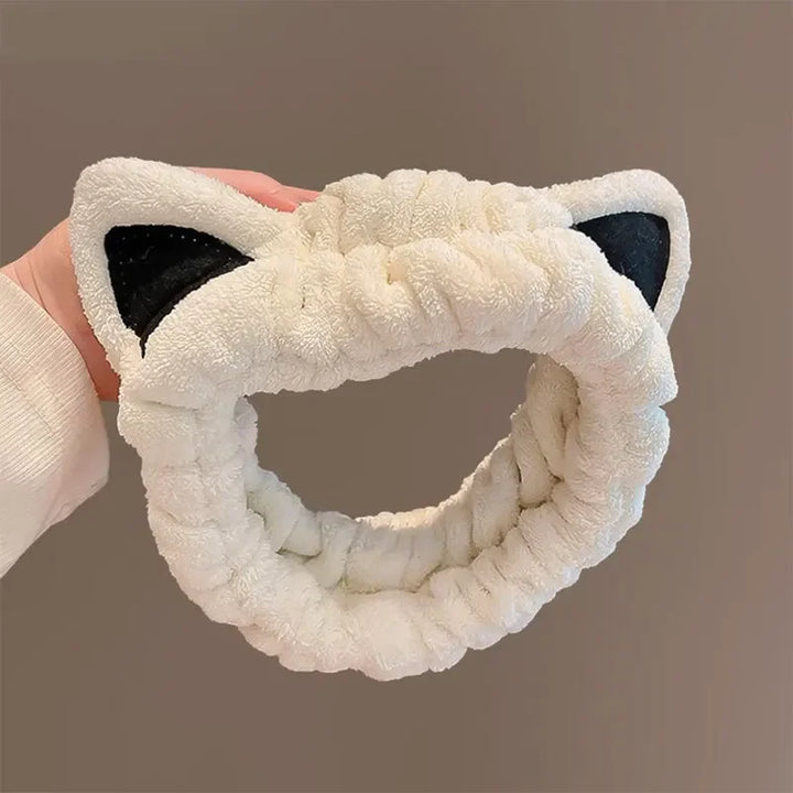 Cute Cat Ear Plush Headband for Face Washing and Mask Application