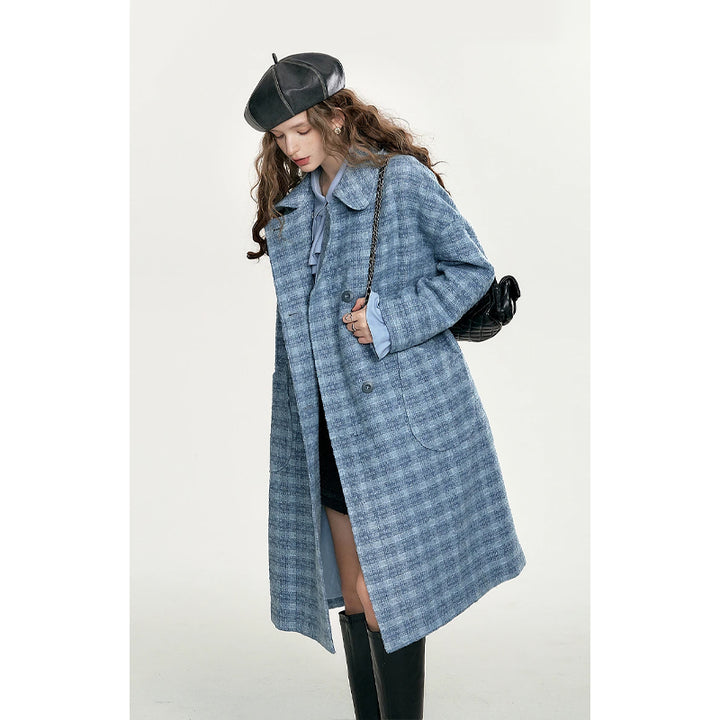 Blue Vintage Plaid Women's Coat