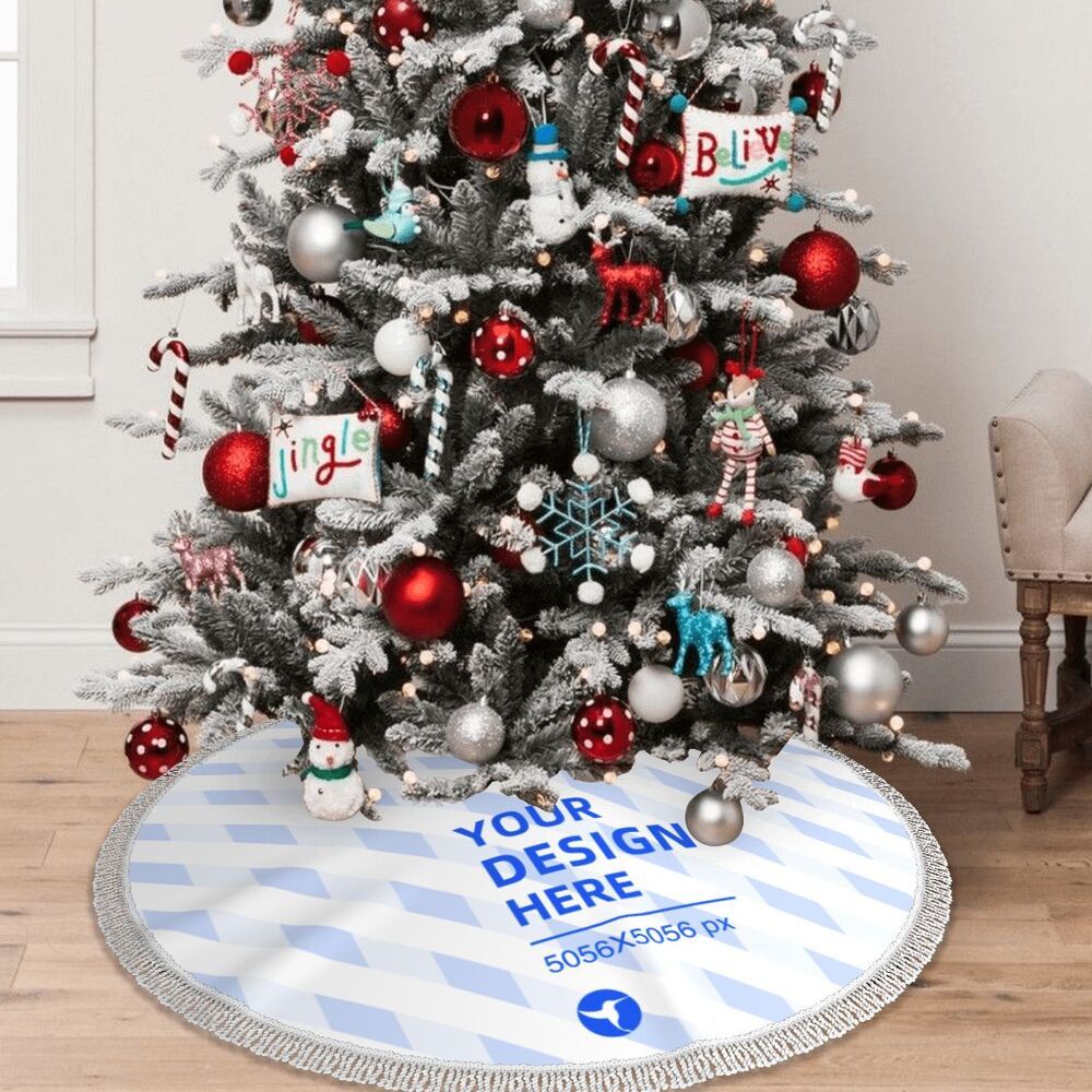 Fringed Polyester Christmas Tree Skirt