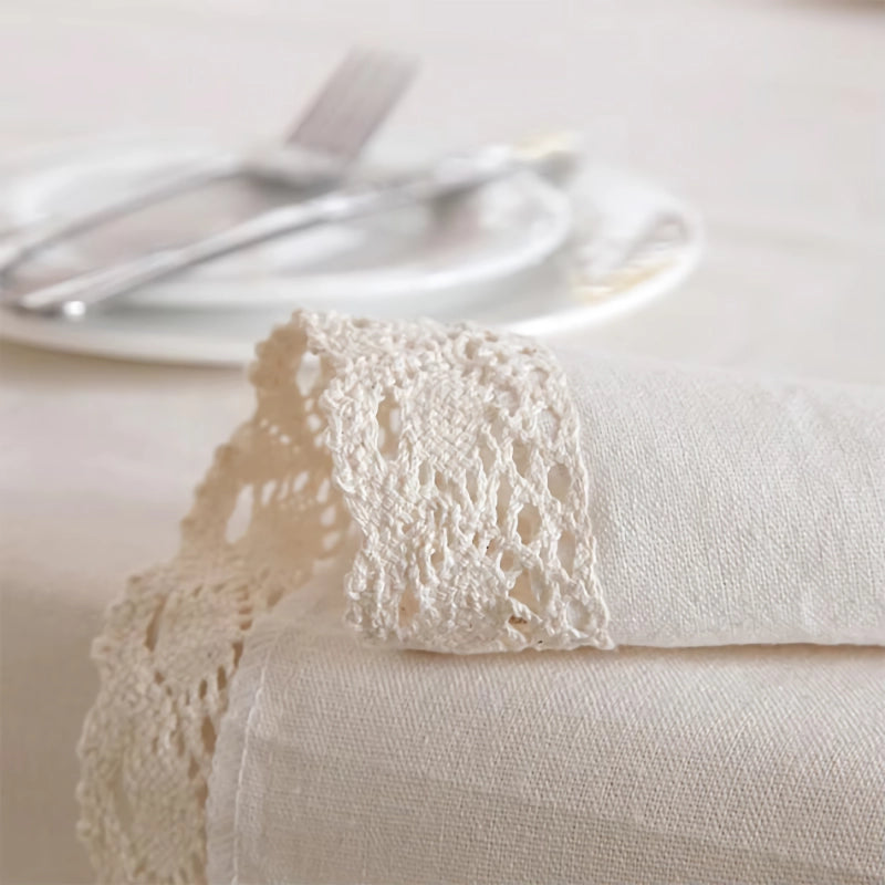 Polyester Linen Tablecloth with Lace Edge