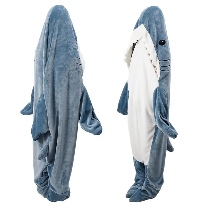 Cozy Shark-Themed Cartoon Sleeping Bag Pajamas & Shawl