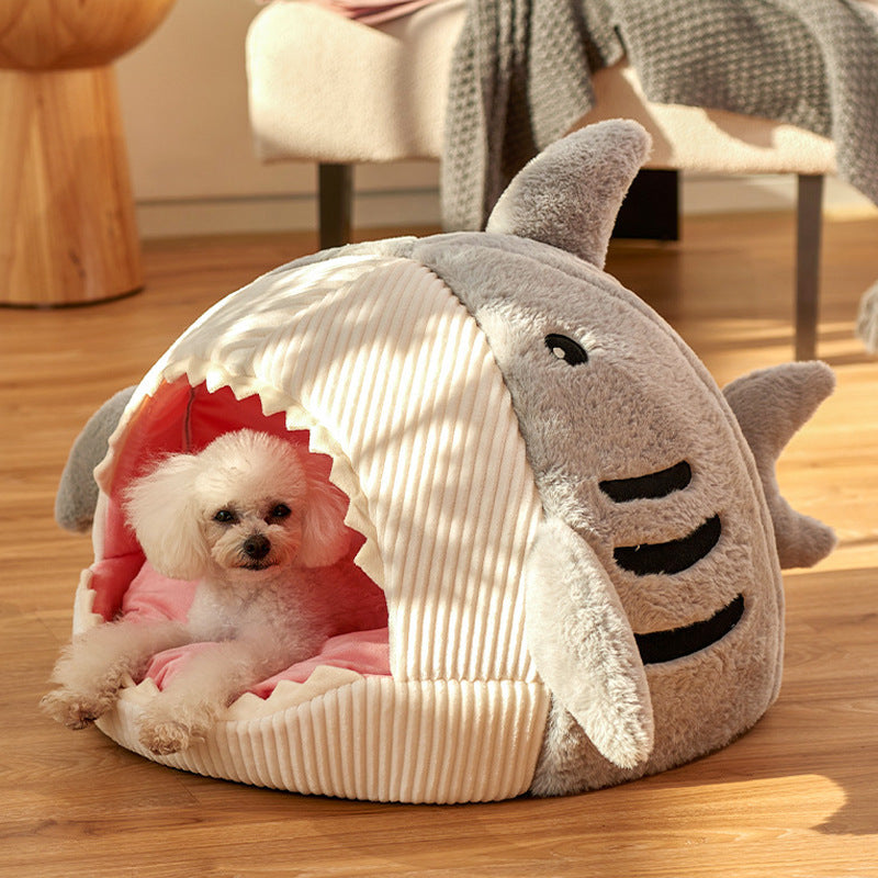 Cozy Cartoon Shark Cat Bed