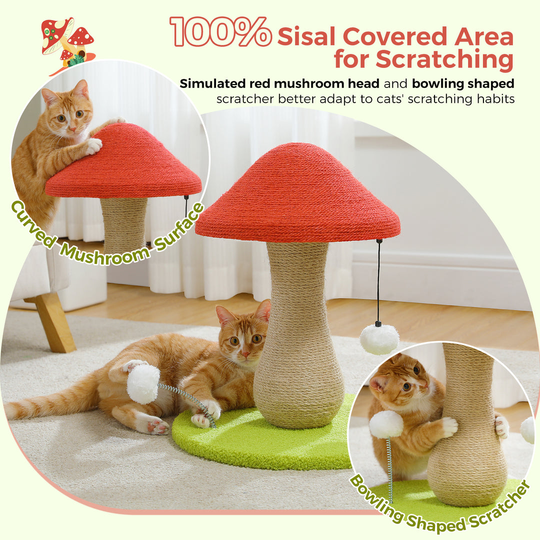 Cozy Mushroom Cat Scratching Post with Spring Ball Toy for Indoor Cats