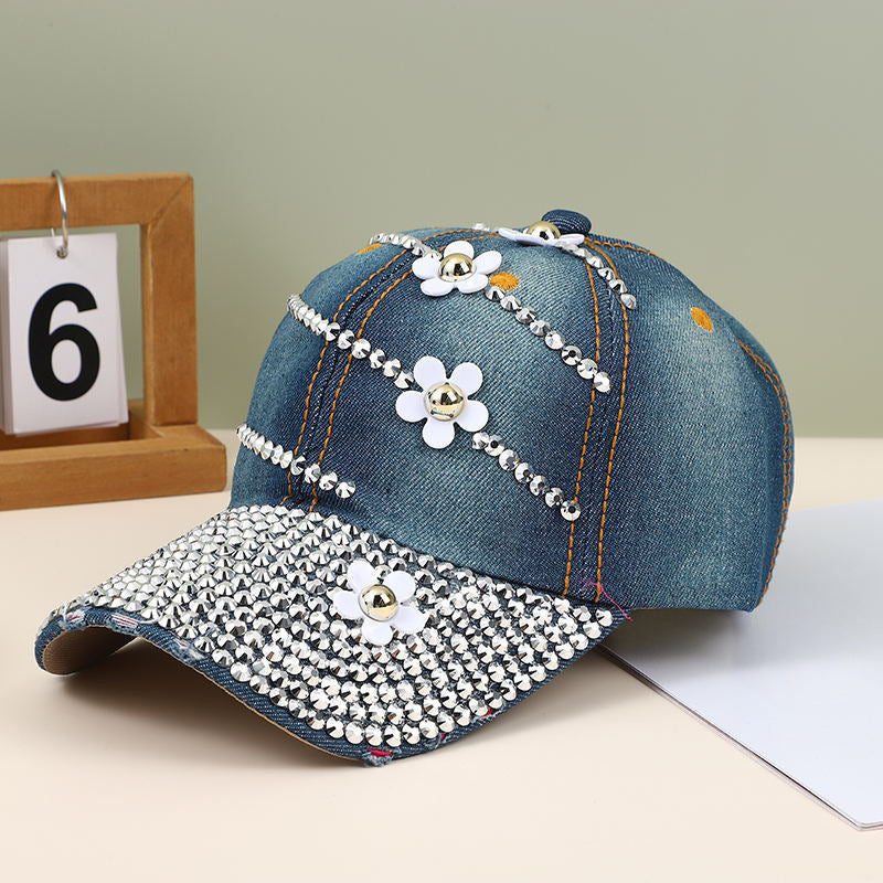 Floral Stud-Decorated Cotton Cap