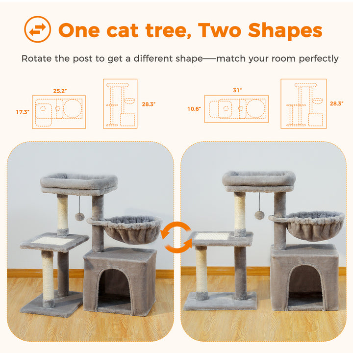 Compact 2-in-1 Cat Tree Condo with Scratching Post & Cozy Hammock, 28.7" Tall