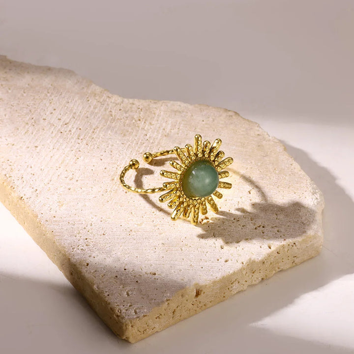 Minimalist Adjustable Gold Sun Opal Ring