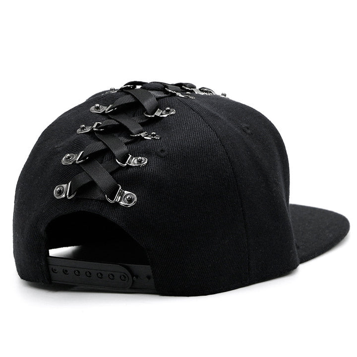 Punk Hip Hop Baseball Woven Belt Handmade Rivet Men And Women Flat-brimmed Cap