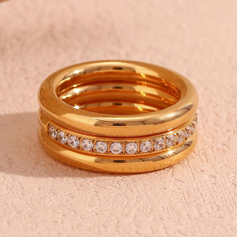 Three-Piece Gold-Plated Zircon Ring Set