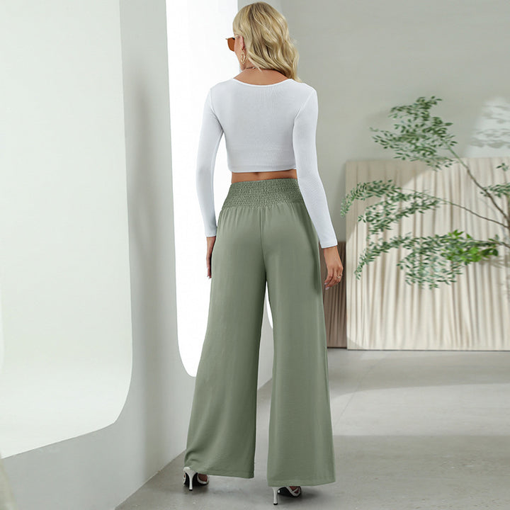 Fashion Straight Wide Leg Pants Elastic High Waist Casual Trousers For Women