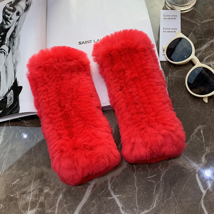 Sweet Warm And Thickened Rex Rabbit Fur Gloves