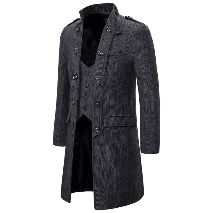 European Size Mid-length Men's Herringbone Overcoat