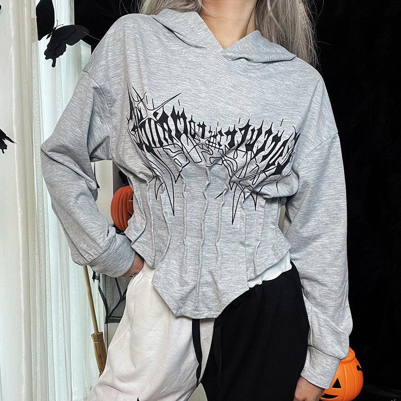 Belted Waist Slim Hooded Top T-shirt Female Autumn And Winter - Trendha
