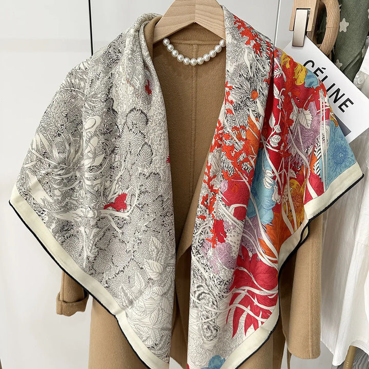 Luxury Silk Wool Pashmina Scarf - Elegant Natural Print