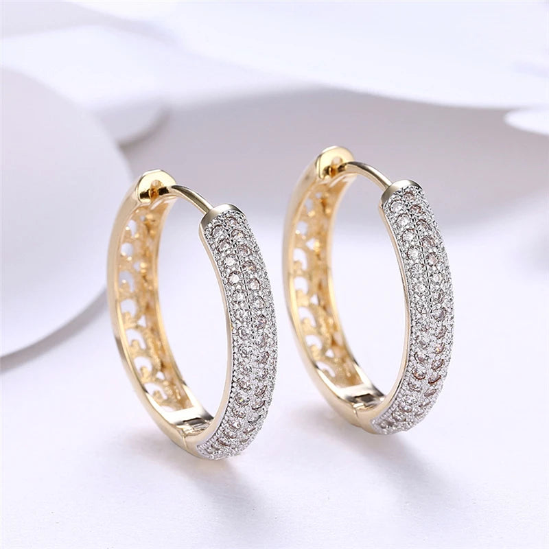 18K Gold Plated Sterling Silver Zircon Hoop Earrings