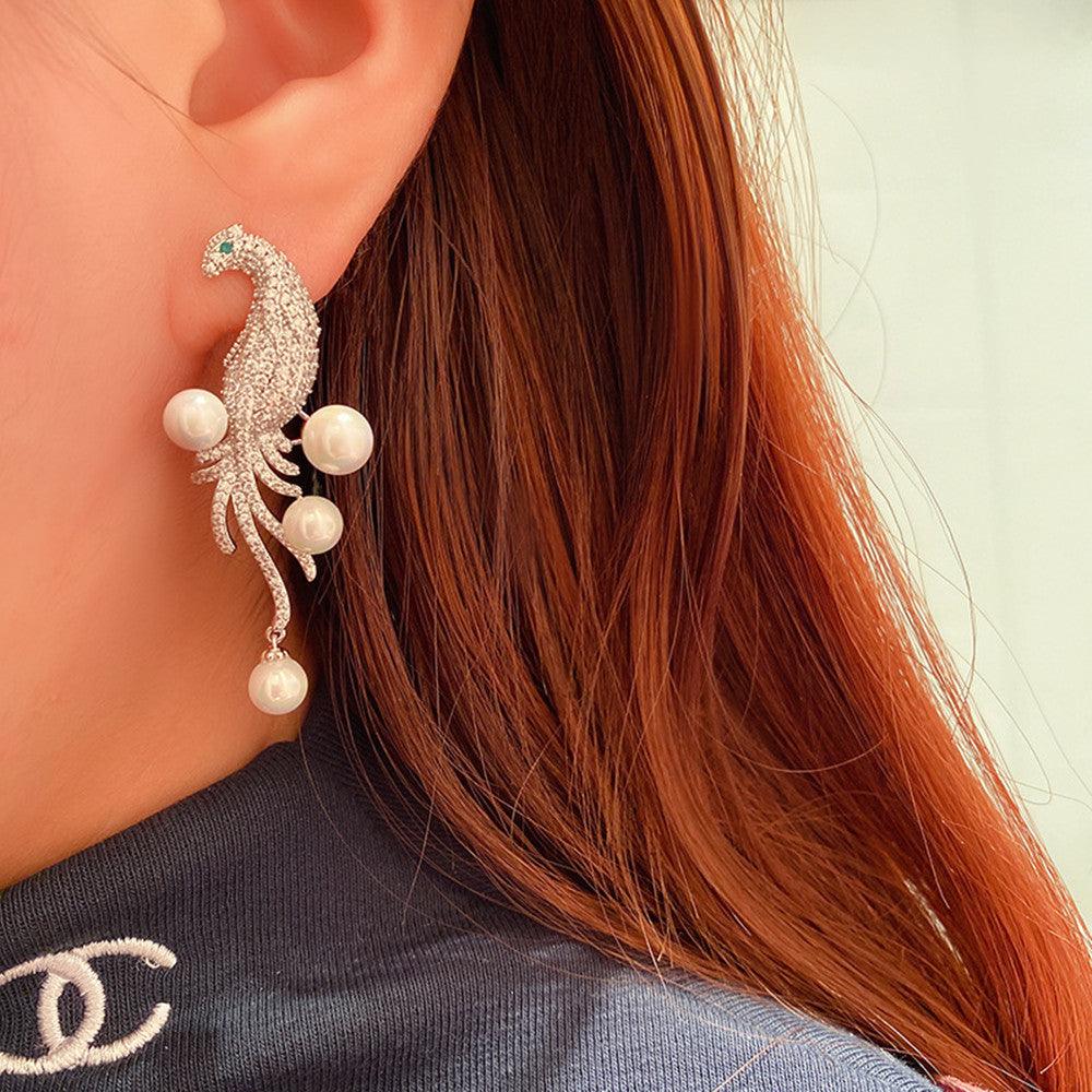 Bird Pearl Tassel Stud Earrings Simple And Versatile - Trendha