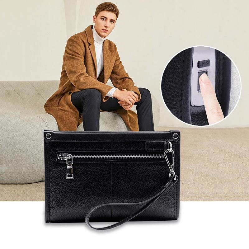 Business First Layer Leather Handbag Fashion Fingerprint Lock Male Wallet - Trendha