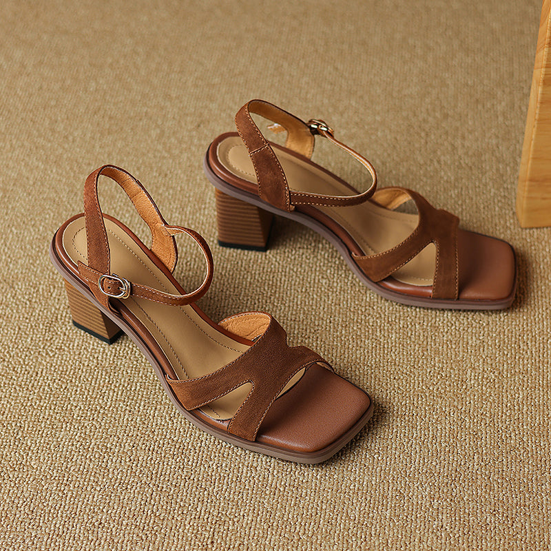 Chic Open Toe Leather Sandals with Chunky Heel