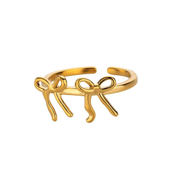 Double Bow Knot Gold Stainless Steel Ring