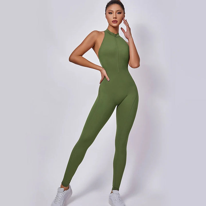 Women's Zipper Yoga Jumpsuit - Backless Sleeveless Bodysuit