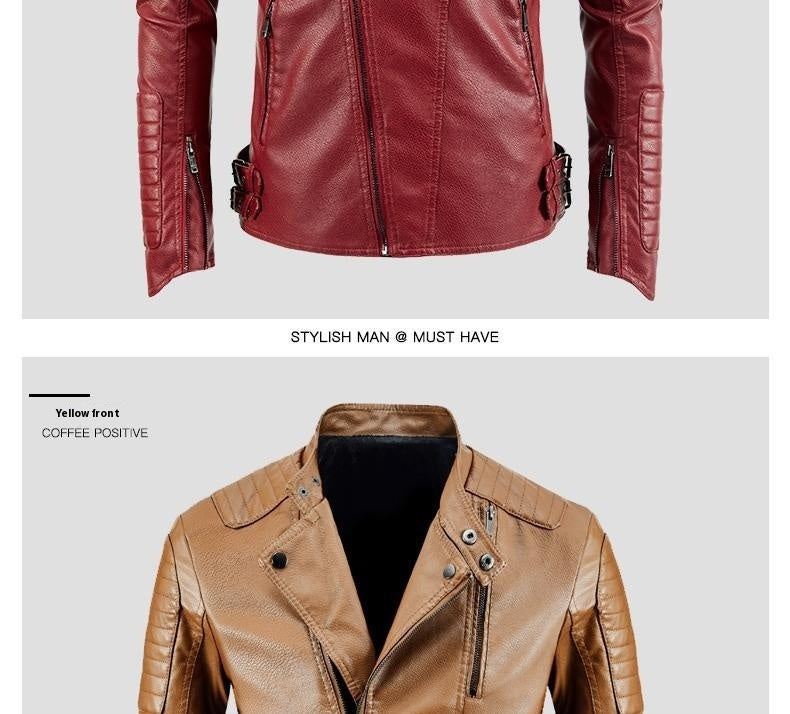 Trendy Leather Jacket Men's Fleece-lined PU Jacket