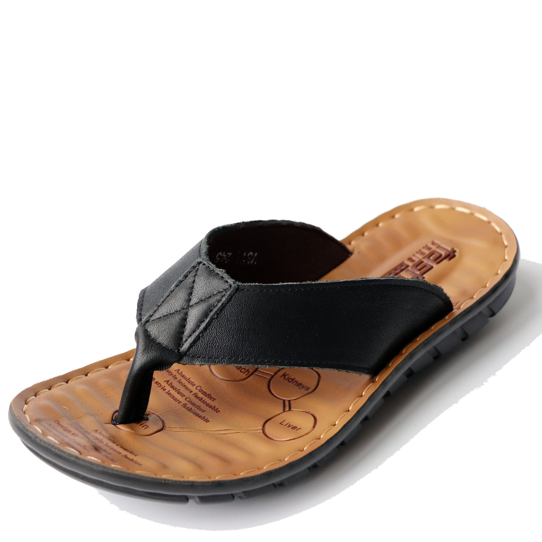 Summer New Cowhide Men's Flip Flops Sandals