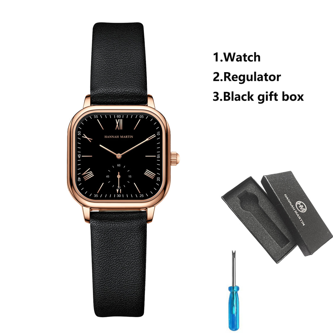 Elegant Square Rose Gold Watch with Leather Strap – 3 Bar Waterproof Quartz Watch