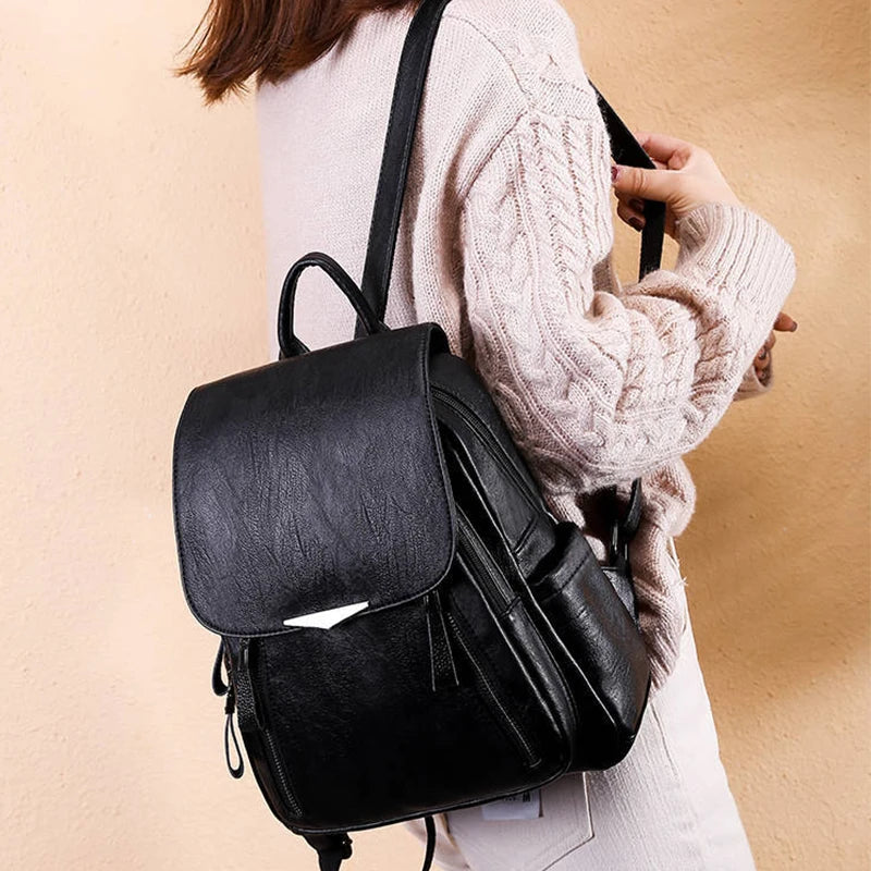 Women's Flap Backpack with Zip Pockets