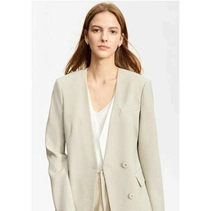 Elegant V-Neck Blazer with Belt and Shoulder Pads