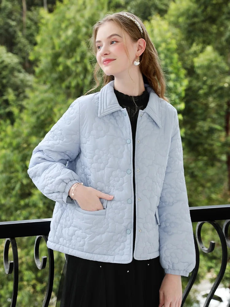 Blue Short Casual Cotton Coat