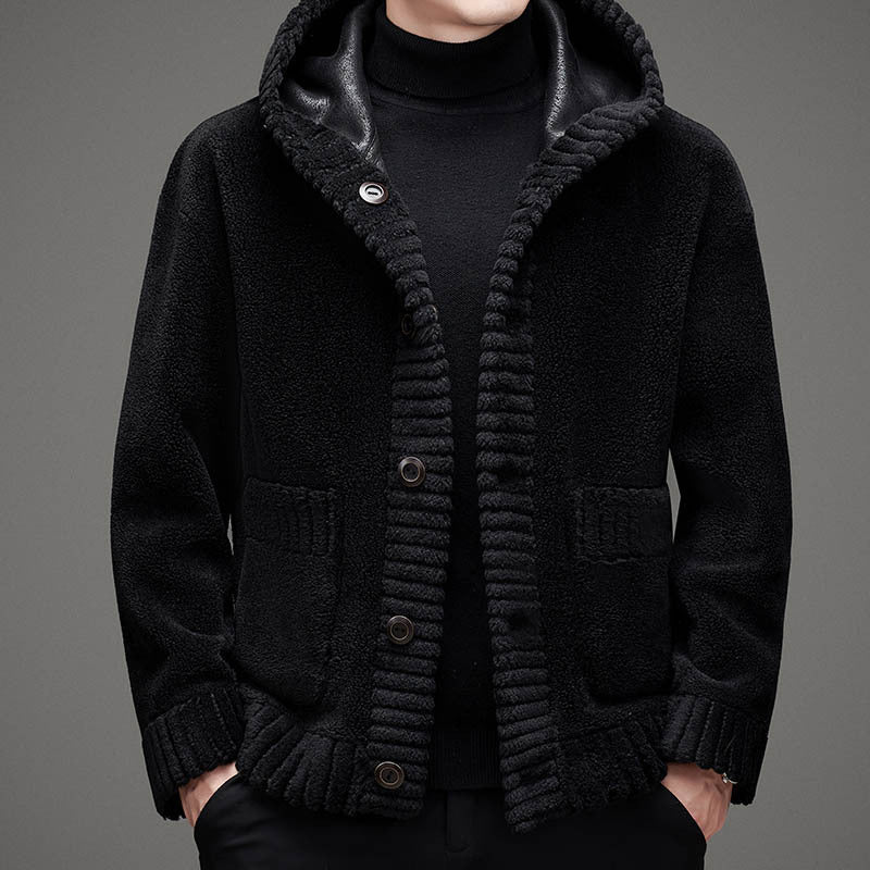 Fur-integrated Double-sided Cashmere Hooded Jacket