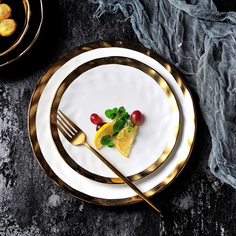 Elegant Ceramic Beef Platter with Gold Edge