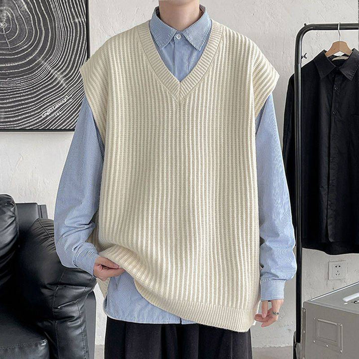 Men's V-neck Sweater Plus Size Vest Knitted Autumn And Winter College Style Waistcoat Vest Coat