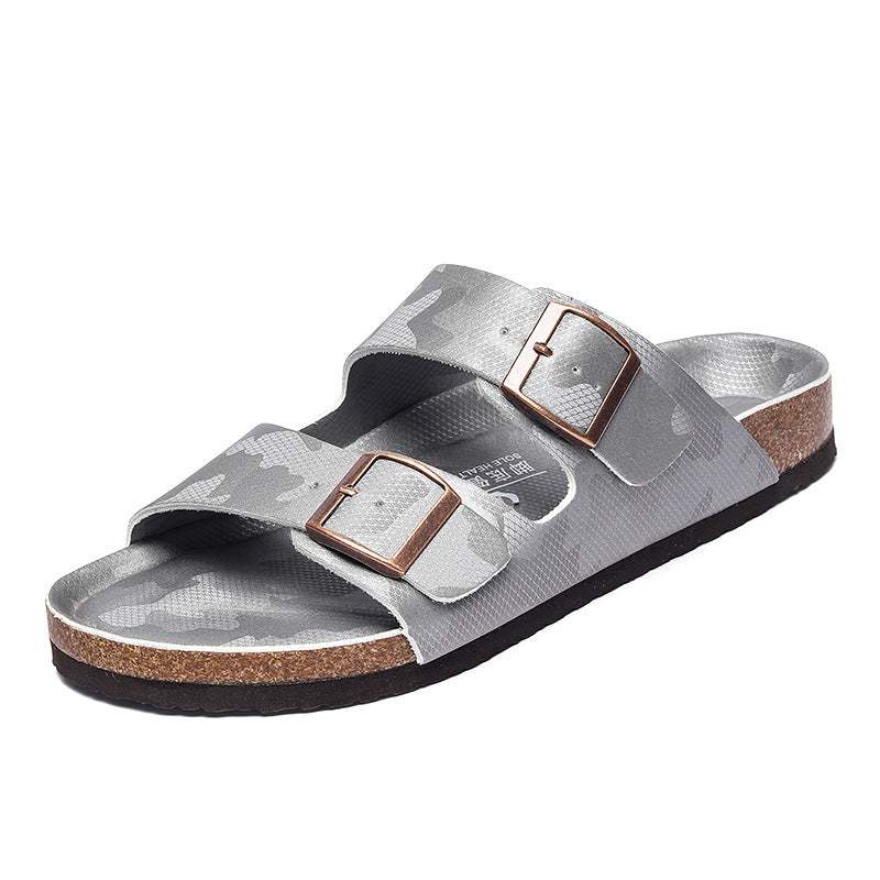 Platform Slippers Men's And Women's Same Frosted Leather Double-breasted Two-word Slippers