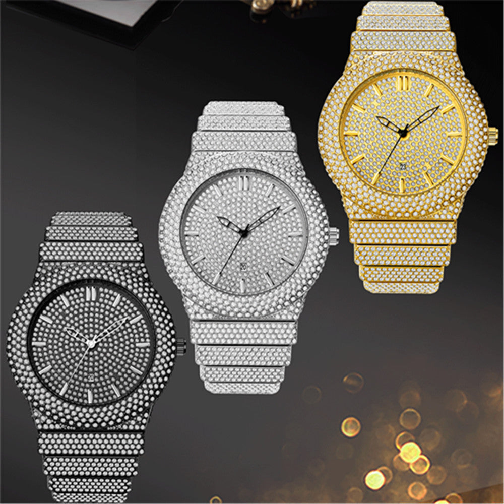 Affordable Luxury Style Diamond-embedded Watch Men's Color Calendar Quartz Watch