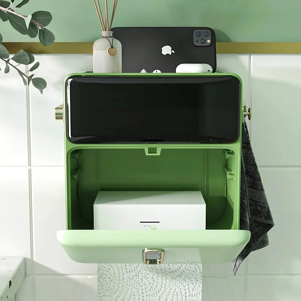 Waterproof Wall-Mounted Tissue Holder with Mobile Phone Tray