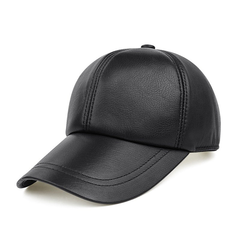 Men's Black Genuine Leather Baseball Cap