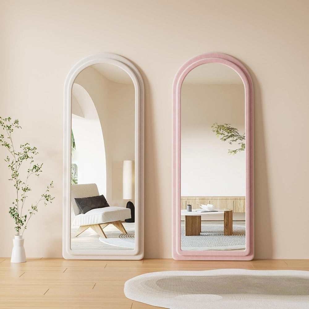 Arched Full-Length Mirror with Flannel Frame