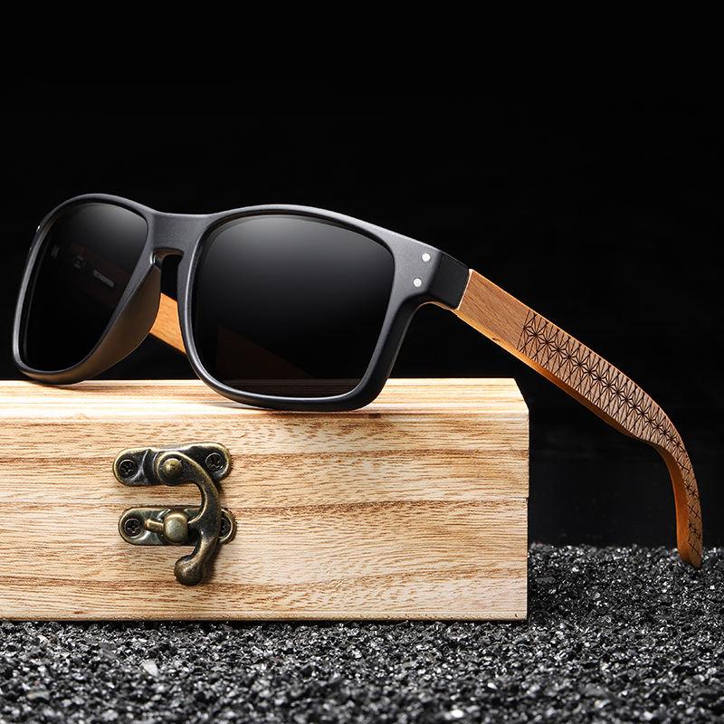 Square Sunglasses with Wood Arms