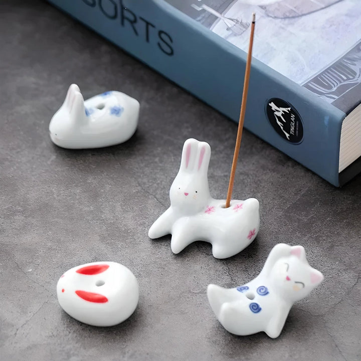 Japanese Style Cartoon Rabbit and Kitten Incense Holder