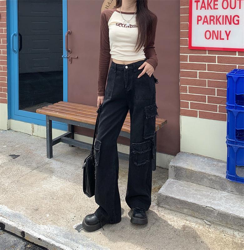 Cargo Jeans Women's Wide Leg Straight Leg Pants - Trendha