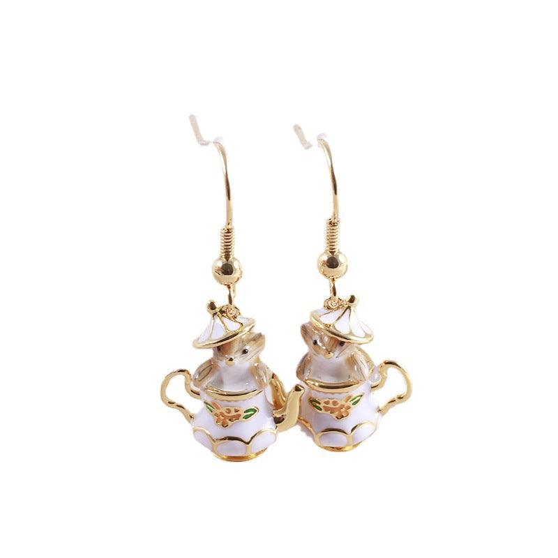Cartoon Funny Tea Cup Cute Mouse Earrings - Trendha