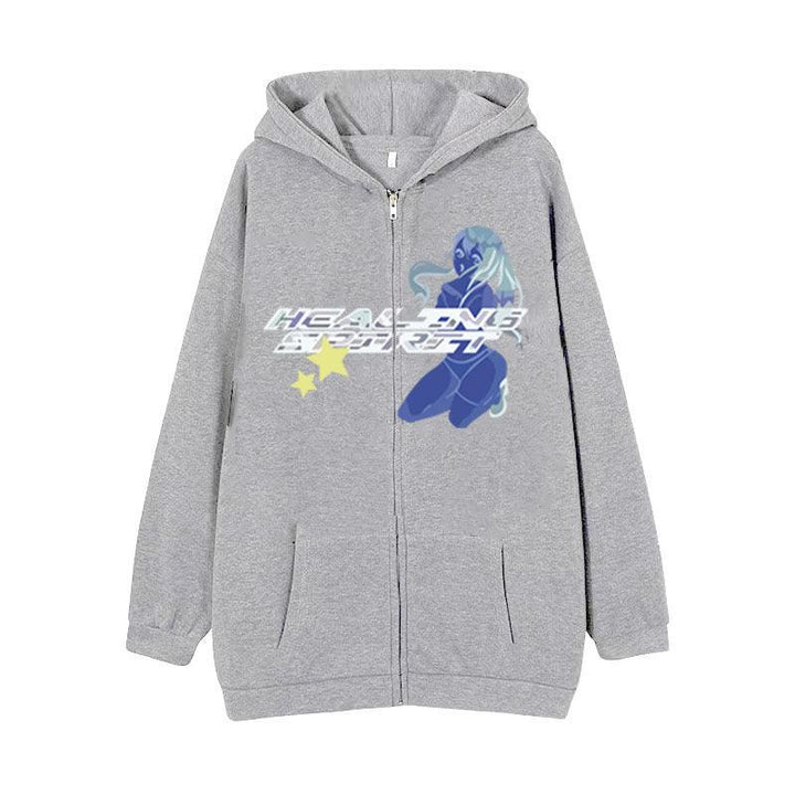 Casual Cardigan Print Zip Sweatshirt Casual Cardigan Dark Butterfly Print Zip Sweatshirt - Trendha