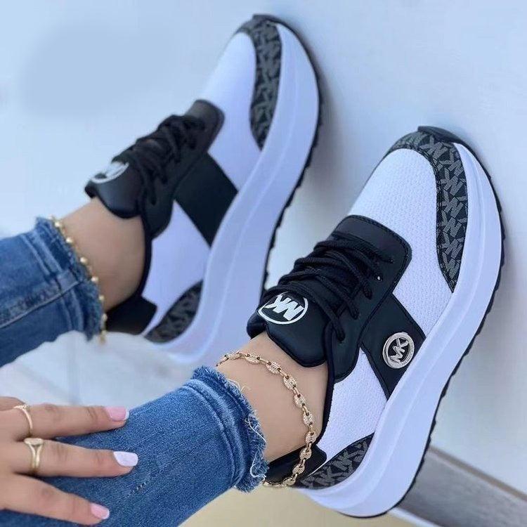 Casual Lace-up Sports Shoes Thick-soled Color-blocked Round-toe Sneakers Outdoor Casual Walking Running Shoes - Trendha