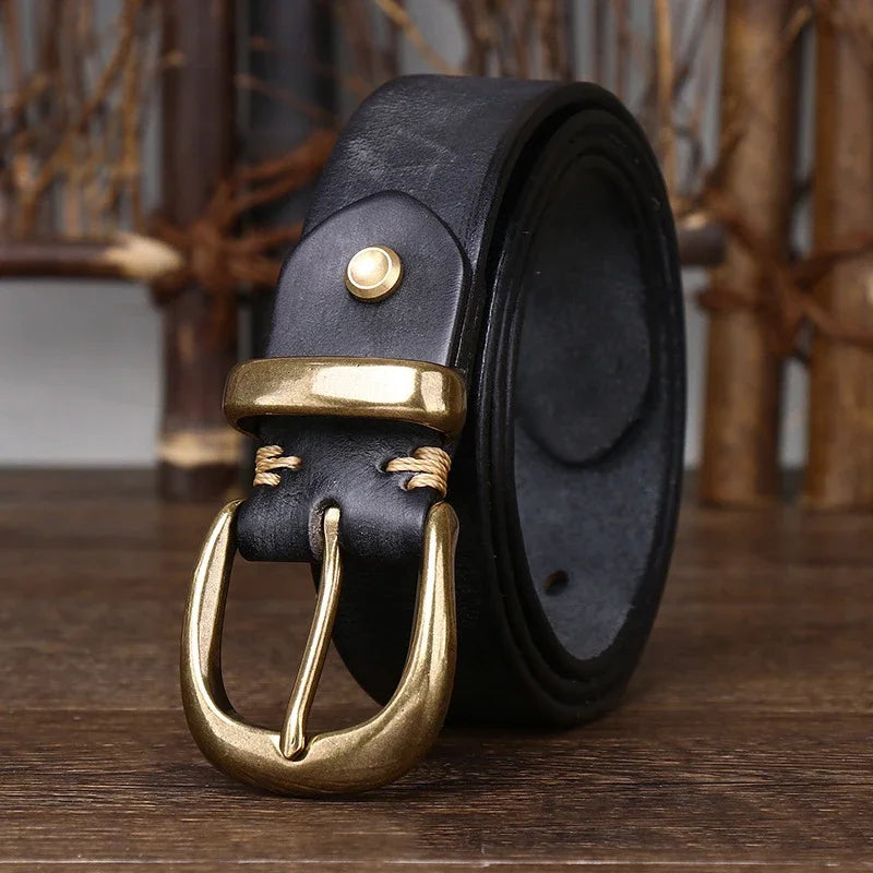 Unisex 3.3cm Genuine Leather Vintage Belt