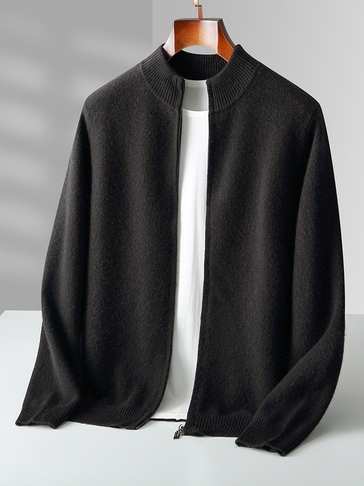 Pure Wool Knit Double-strand Thickening Stand Collar Cashmere Cardigan