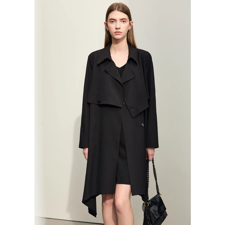 Chic Minimalist Two-Piece Trench Coat with Irregular Hem and Belt for Women